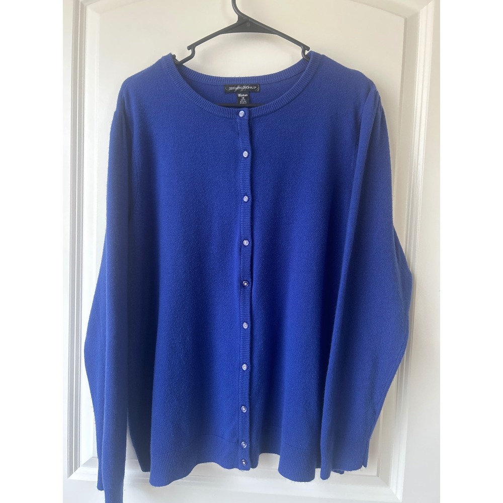 Designers Originals Royal Blue Button Front Cardigan Sweater Plus Size 1X